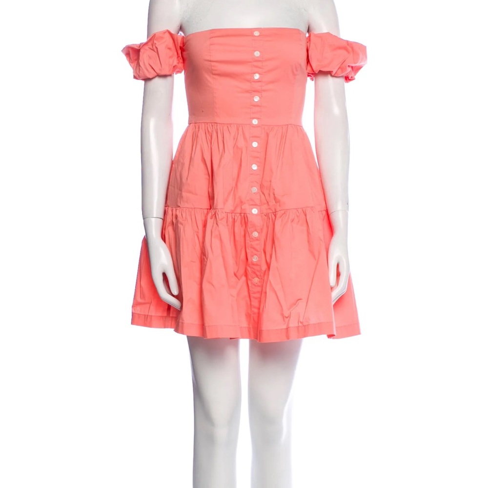 STAUD Strapless Coral Button-Down Dress